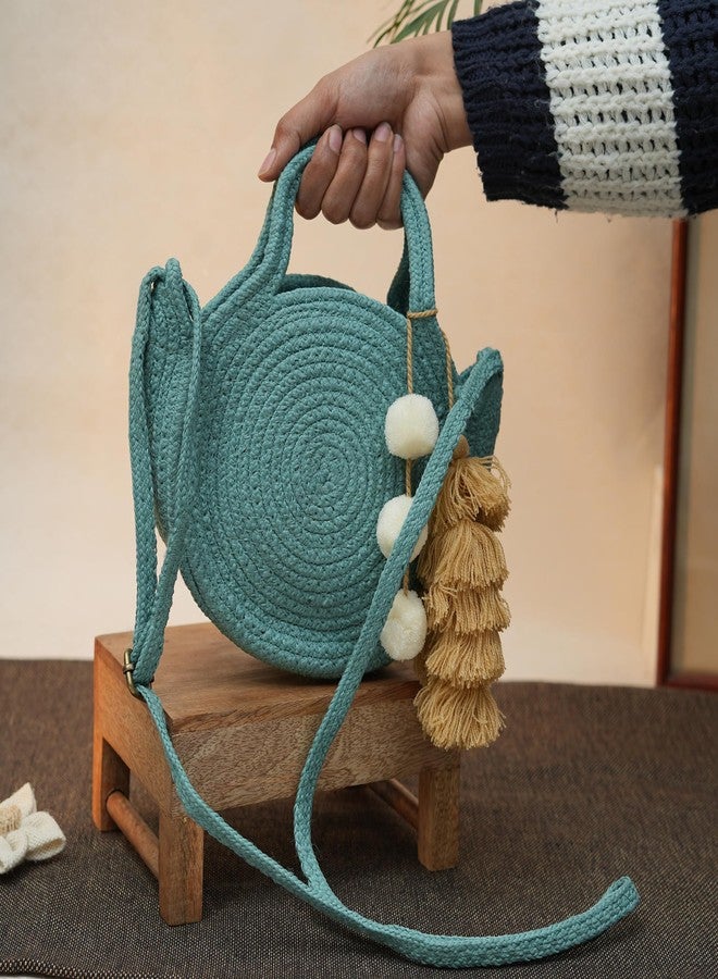 Ariya Women Sling Bag with Tassel Charm (4063 | Sky Blue) Handcrafted PP & Cotton Blend Shoulder Purse, Perfect for Ladies & Girls, Lightweight Crossbody Bag for Daily Use, Casual, Travel - Image 4